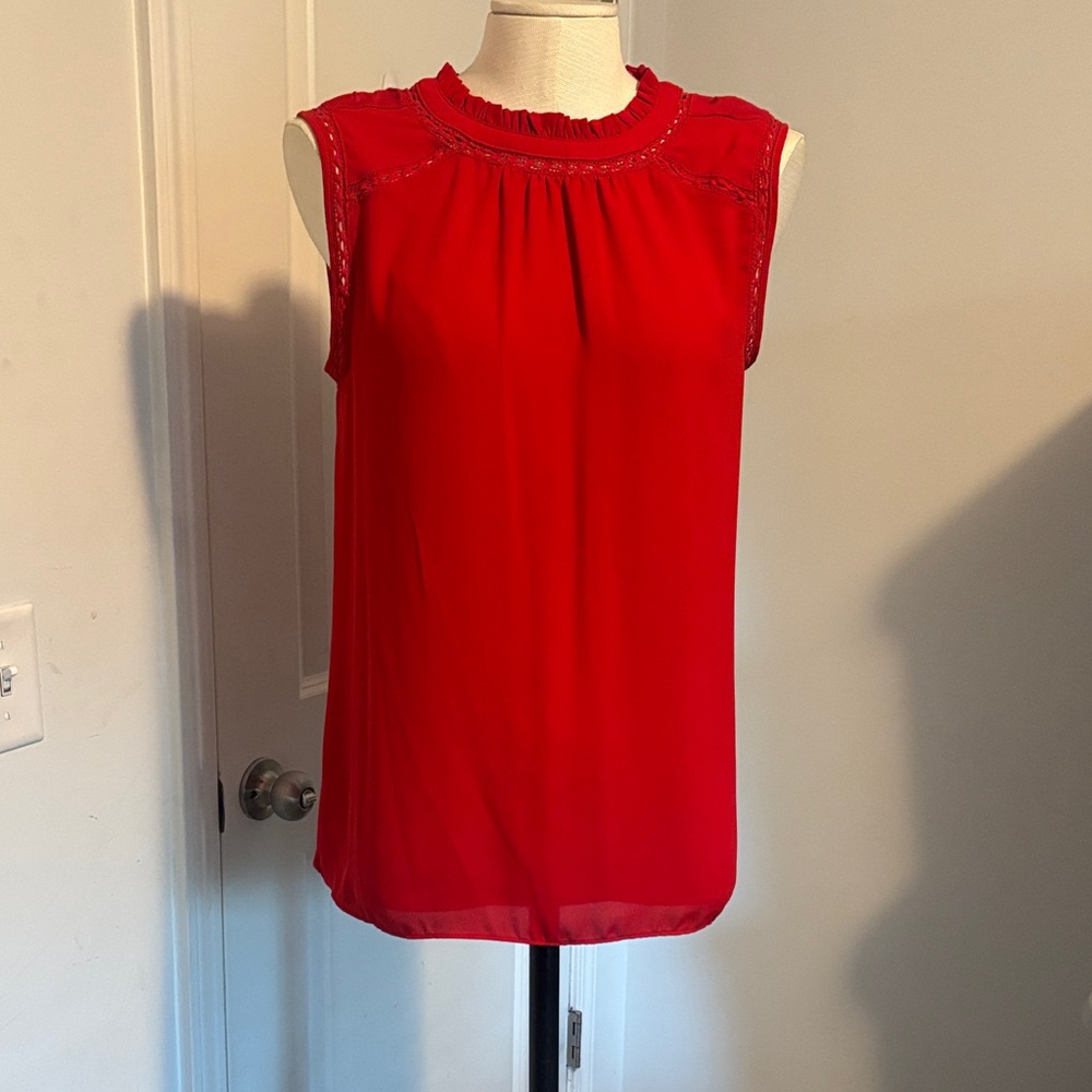 Red Sleeveless Ruffle Neck Women's Top